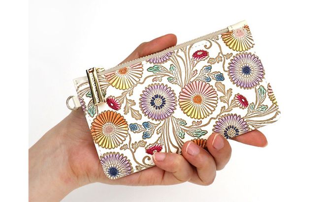 【文庫屋大関】すっきりカードケース　更紗菊【皮革工芸品】 ファッション小物 雑貨 フラグメントケース 小銭入れ付き 収納 スマート 日本製 花柄 