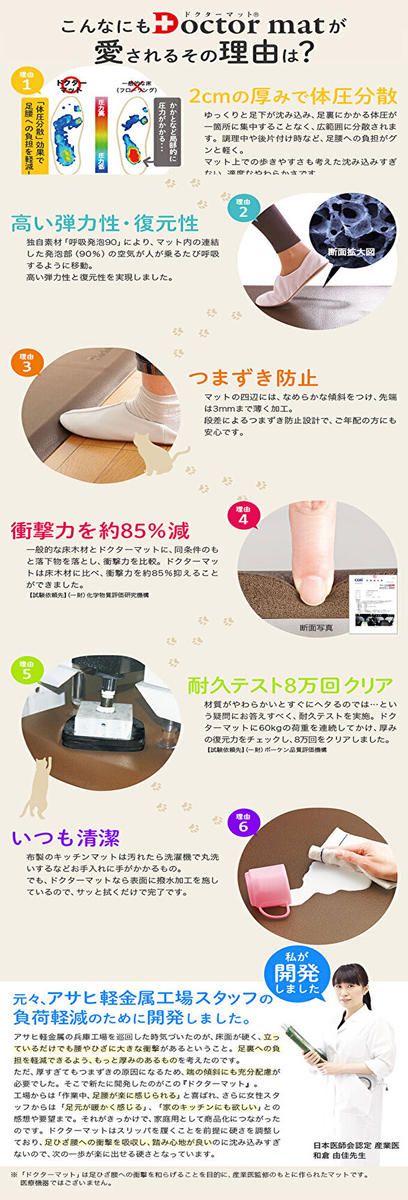 [ ドクターマット S・107cm・ルージュ ] キッチンマット 厚手 体圧分散 アサヒ軽金属