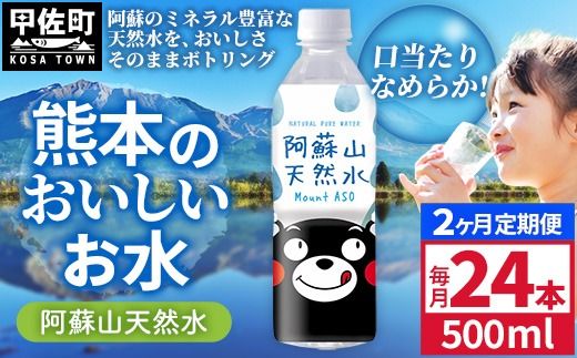 【定期便2ヶ月】熊本のおいしいお水 阿蘇山天然水 500ml×24本（1ケース）（共通返礼品・御船町） - 天然水 水 飲料水 ミネラルウォーター 箱買い まとめ買い ペットボトル 飲料 ウォーター 軟水 防災グッズ 防災 備蓄 ローリングストック ストック 熊本県