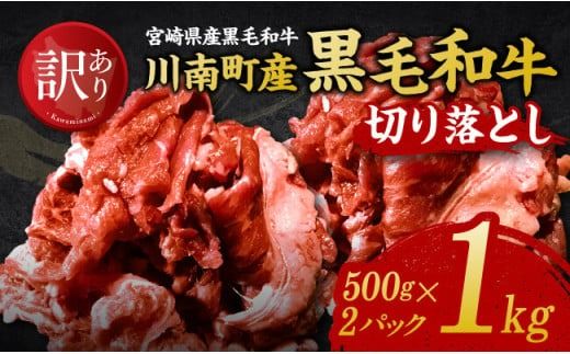 【訳あり】宮崎県産黒毛和牛　川南町産黒毛和牛切り落とし500g×2パック 【 宮崎県産 牛 牛肉 黒毛和牛 切り落とし 】[D05312]