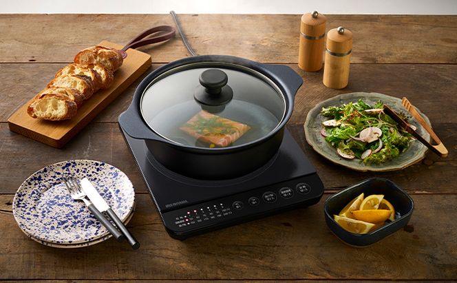 IHクッキングヒーター 鍋セット IHKP-T39124-B ブラック 卓上 1400W コンロ IHコンロ コンパクト 火力 鍋 加熱 揚げ物 アイリスオーヤマ 調理家電 キッチン家電 