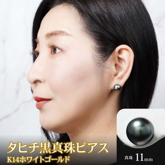 タヒチ黒真珠 ピアス 真珠 11mm 14Kホワイトゴールド　N0119-YI025