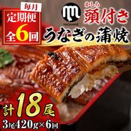 【108903b】＜定期便・全6回＞大隅産うなぎの蒲焼 (計約2520g(約140g×3尾)×6回・有頭) うなぎ 高級 ウナギ 鰻 国産 蒲焼 蒲焼き たれ 鹿児島【永峯うなぎ店】