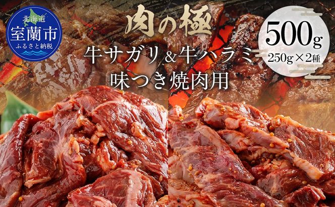 牛サガリ味付き焼き肉用と牛ハラミ味付焼き肉用セット 500g（各250g×1） MROBM065