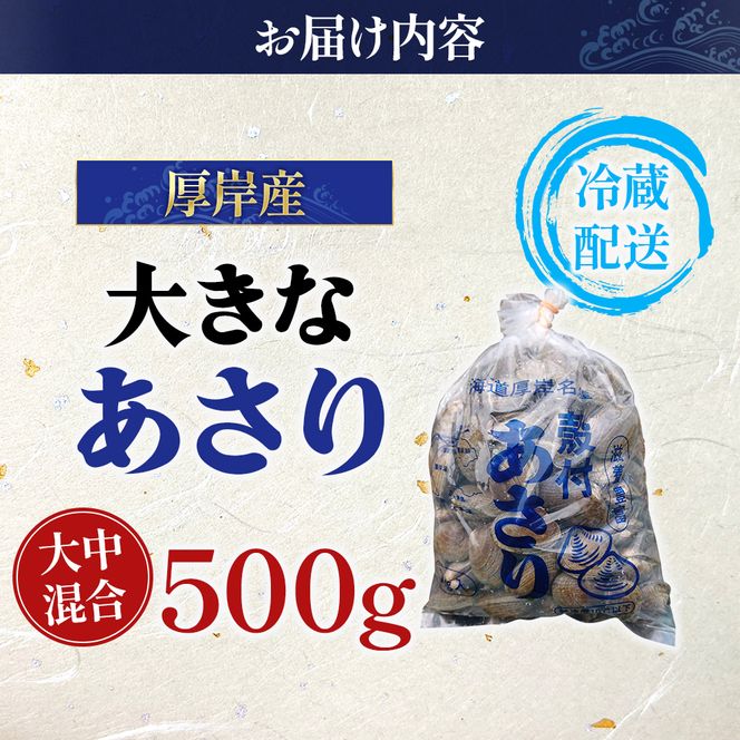 北海道 厚岸産 あさり 500g×1パック (合計500g) 大中混合 アサリ 魚貝 海 美味しい 栄養 旨み 砂出し 水洗い 冷蔵 冷凍保存可能 便利