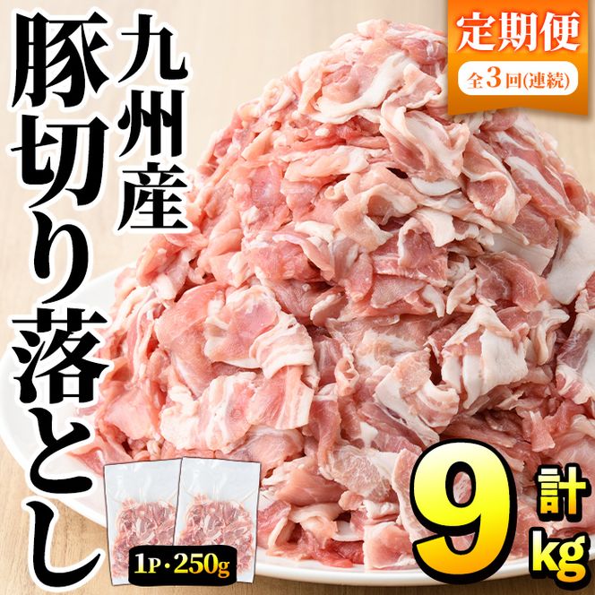 ＜定期便・全3回＞豚肉ウデモモ切り落とし(計9kg・1パック250g) 小分け 国産 豚肉 豚小間 真空パック 家庭用 豚こま 定期便 スライス 冷凍配送 個包装 切り落し 切落し すき焼き しゃぶしゃぶ セット 詰め合わせ 数量限定【三九】akn006-13