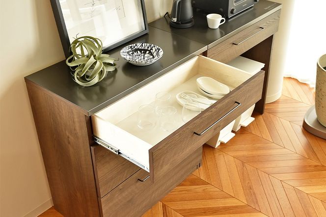 グラーデ 80 カウンター 引出 BR【ブラウン 完成品 特殊鋼板 引出収納 耐熱 耐傷 作業台】(H062347)