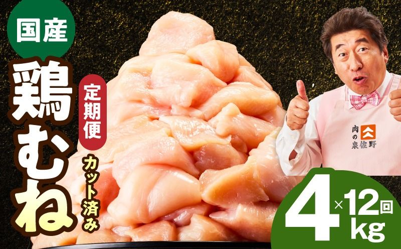 mrzZ085 [定期便]国産 鶏むね肉 4kg×12回[カット済み 氷温熟成×極味付け 小分け 味付き 簡単調理 訳あり サイズ不揃い 鶏肉 とり 毎月配送コース]