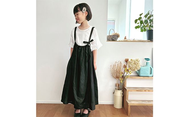 「リネン100％」サスペンダー付きギャザースカート 