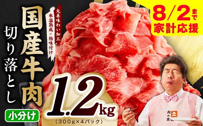 mrz0362 【家計応援 8/2迄】国産牛 切り落とし 1.2kg 小分け 300g×4P【氷温熟成×極味付け 国産 牛肉 訳あり サイズ不揃い カレー 牛丼 野菜炒め 肉じゃが スピード発送】