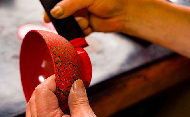 津軽塗　夫婦汁椀セット・唐塗 黒口呂上・赤上 食器 工芸品 伝統技術 手作り 