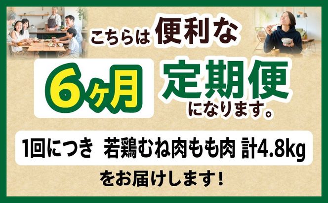 宮崎県産 若鶏切身 むね肉&もも肉 4.8kg（各300g×8袋）【6か月定期便】