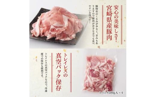 【3ヶ月定期便】まるみ豚こま切れ2kg 【 宮崎県産 豚 ブランドポーク こま切れ まるみ豚 定期便 】[D05308t3]