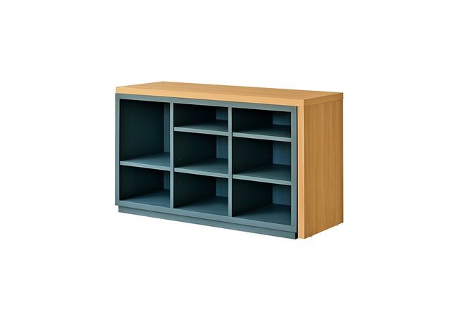 アグレ シェルフデスク GR【グリーン 完成品 L字 収納 学習机 子供部屋 スライド天板】(H062322)