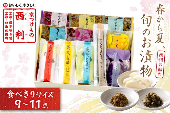春から夏、西利がお勧めの旬のお漬物　9～11点セット　 加工品 漬物 漬け物 つけもの 京漬物 セット 京都 あっさり漬け 伝統 まろやか 無添加 旬の野菜 減塩 浅漬け 小分け お中元 のし対応　NS00049