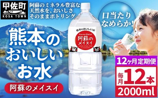 【定期便12ヶ月】熊本のおいしいお水 阿蘇のメイスイ 2L×12本（2ケース）（共通返礼品・御船町） - 天然水 水 飲料水 ミネラルウォーター 箱買い まとめ買い ペットボトル 飲料 ウォーター 軟水 防災グッズ 防災 備蓄 ローリングストック ストック 熊本県