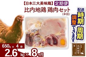 《定期便8ヶ月》 比内地鶏 鶏肉セット（半羽） 2.6kg（650g×4袋）×8回 計20.8kg 時期選べる お届け周期調整可能 8か月 8ヵ月 8カ月 8ケ月 20.8キロ 国産 冷凍 鶏肉 鳥肉 とり肉|jaat-031908