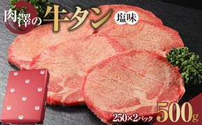 肉澤の牛タン塩味(真空パック)500g(250g×2パック)【肉 牛肉 タン 仙台 名物 グルメ 厚切り 焼肉 プレミアム バーベキュー ジューシー 柔らかい 熟成 食品 ギフト 風味豊か 旨味 冷凍保存 焼き方簡単 食べ比べ 高級 贅沢】 041009_EJ001