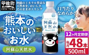 【定期便12ヶ月】熊本のおいしいお水 阿蘇山天然水 500ml×48本（2ケース）（共通返礼品・御船町） - 天然水 水 飲料水 ミネラルウォーター 箱買い まとめ買い ペットボトル 飲料 ウォーター 軟水 防災グッズ 防災 備蓄 ローリングストック ストック 熊本県