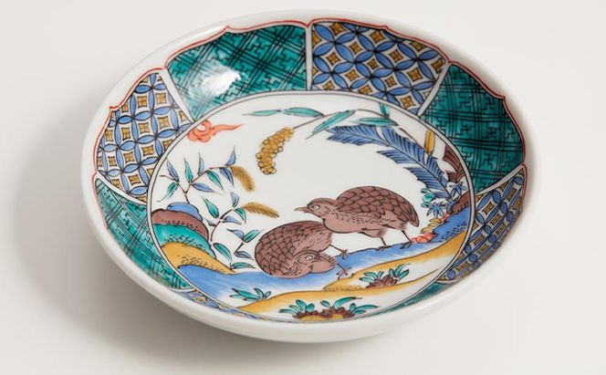 九谷焼 4.2号皿揃 古九谷風名品絵変わり（5枚セット） a01 焼き物 民芸品 工芸品 