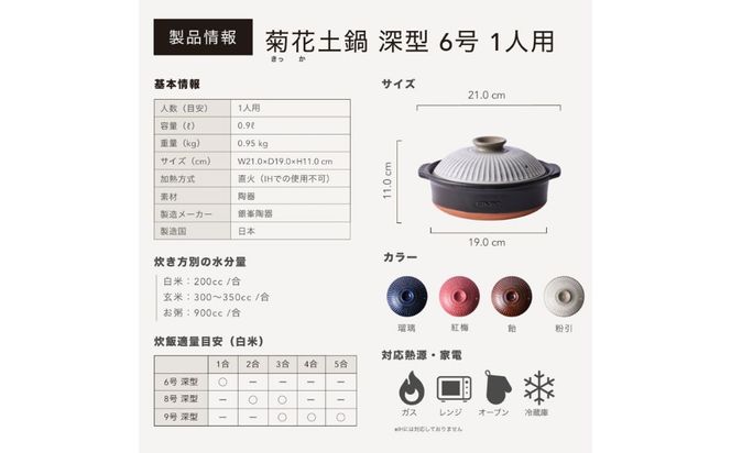 G.M.P【萬古焼（ばんこやき）】菊花 深型土鍋 6号 カラー：粉引【一人用、一合、1合、秋、冬、おしゃれ、ご飯、ごはん 、二人用、家族 、4人、料理、贈り物、直火、レンジ、炊飯、鍋、なべ、スープ、煮物、ご自宅、菊花 銀峯 GINPO 三重県 四日市 ふるさと納税】