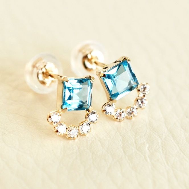 【ジュエリー】K10 イエローゴールド ブルートパーズ ピアス 保証書付 SMK-5220 242-004-b