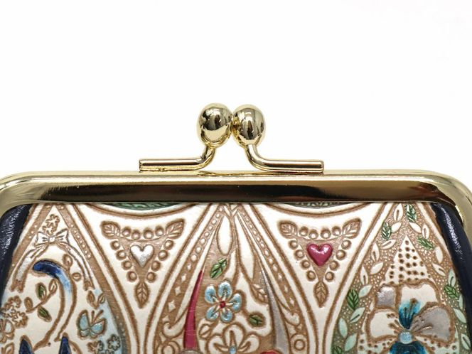 【文庫屋大関】印鑑ケース　花と猫＜インディゴ＞【皮革工芸品】 ファッション小物 民芸品 