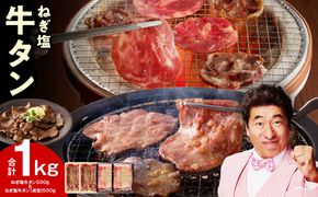 099H4050 ねぎ塩 牛タン 食べ比べセット 合計 1kg（牛タン 500g／成型牛たん 500g）【焼肉用 焼くだけ 小分け BBQ やきにく】