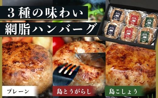 石垣島産 やえやまファームのアグー豚(南ぬ豚) 網脂ハンバーグ食べ比べセット(3種×各2個) E-26