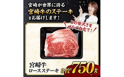 《数量限定》※最速便(2週間以内に発送)※ 宮崎牛ロースステーキ3枚 (750g) 肉 牛肉 宮崎県産 黒毛和牛 [D0603]