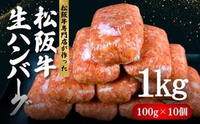 松阪牛 生ハンバーグ 1kg ( 100g ✕ 10個 ) 【1-439】