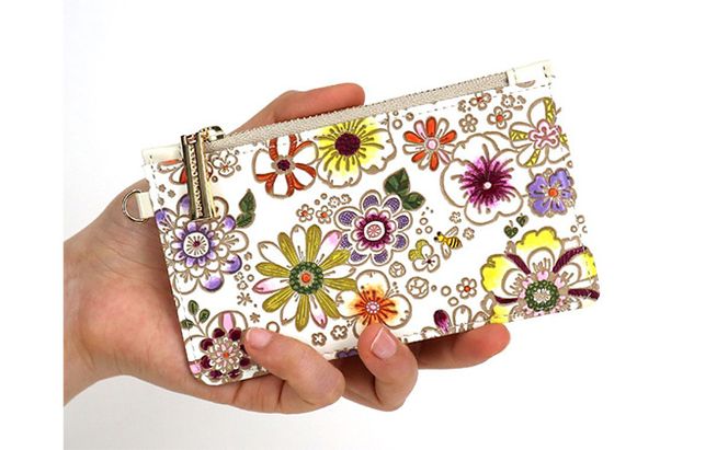 【文庫屋大関】すっきりカードケース　みつばち【皮革工芸品】 ファッション小物 雑貨 フラグメントケース 小銭入れ付き 収納 スマート 日本製 ミツバチ 