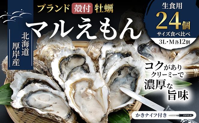 厚岸産 ブランド 殻付カキ マルえもん 生食用 サイズ食べ比べ 24個 (3L・M各12個)[ 魚貝類 生牡蠣 かき 牡蠣 カキ 生ガキ 食べ比べ ]