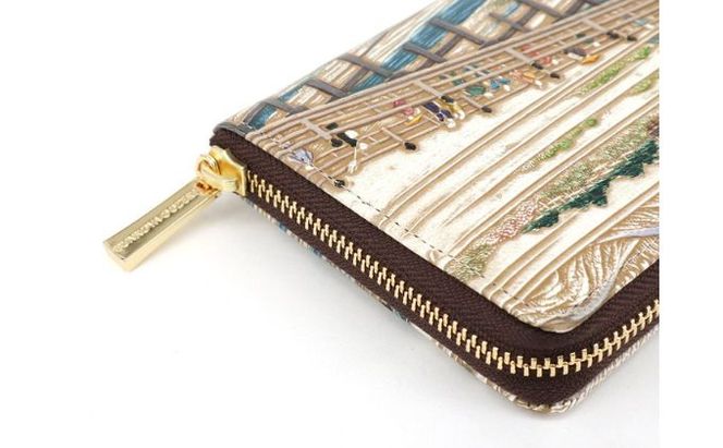 【文庫屋大関】大容量　ぐるっとファスナーの長財布　浮世絵　三条大橋【皮革工芸品】 ファッション 小物 仕切り カードポケット ロングポケット 