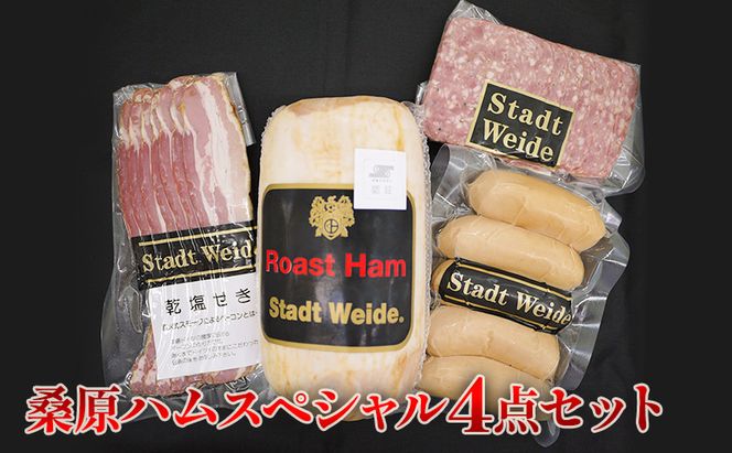 桑原ハムスペシャル4点セット 肉の加工品 バーベキュー BBQ おかず つまみ ロースハム原木 ポークフランク 乾塩せきベーコン ソフトサラミ 