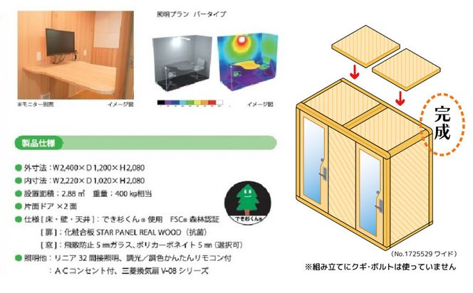 【ふるさと納税】ウッドラボType-W（パーソナルスペース）屋内用 国産 木造 大型 家具 個室 リモートワーク テレワーク 041009_HU003