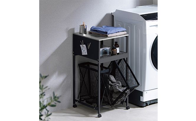 天板付きランドリーワゴン ワイドタイプ バスケット付TLAW-B420ブラック ランドリーバスケット ストッカー 洗濯カゴ アイリスオーヤマ 