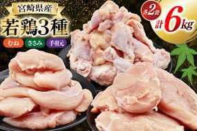 鶏肉 詰め合わせ 宮崎県産 若鶏 むね肉 ささみ 手羽元 セット 各1kg 2p 計6kg [九州児湯フーズ 宮崎県 美郷町 31ai0022] 小分け むね 鶏むね肉 鶏むね 手羽 ササミ 冷凍 真空パック