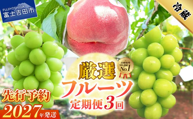 【2027年発送 先行予約】【3回定期便】厳選 旬のフルーツ定期便（桃2kg・シャインマスカット1kg以上×2回配送）　フルーツ 定期便 桃 シャインマスカット 果物 フルーツ くだもの 旬 もも ぶどう 山梨 富士吉田