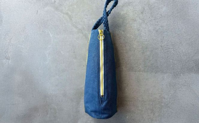 ヤシラミ花織 ワインバッグ 格子モダン (水色・黄焦茶織物) ボトルバッグ ワインケース ワインクーラー 保冷 おしゃれ 沖縄市 / FABRIC SHOP MINAMI[BCCS003-01]