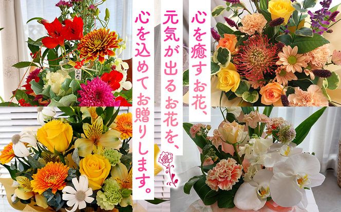季節の生花アレンジ　Mサイズ 【 フラワー アレンジメント お花 ギフト プレゼント 贈り物 誕生日 お祝い 神奈川県 小田原市 】 142069_HQ002