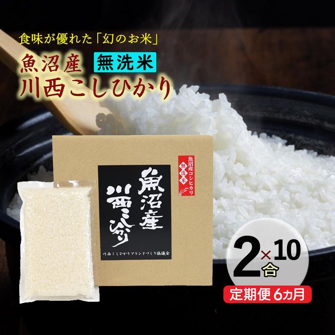 【定期便／全6回】無洗米 魚沼産こしひかり2合×10袋