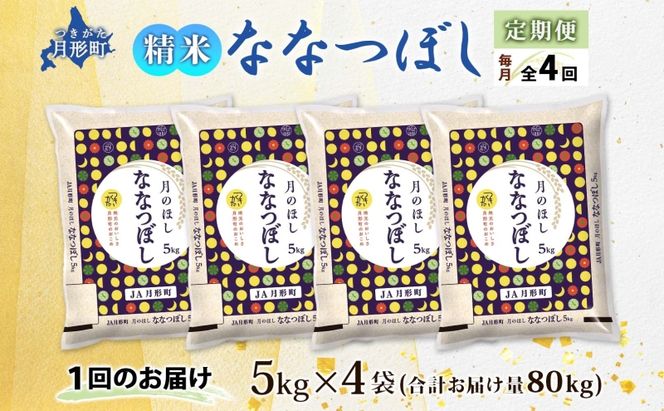 【令和8年産先行予約】北海道 定期便 4ヵ月連続4回 令和8年産 ななつぼし 5kg×4袋 特A 精米 米 白米 ご飯 お米 ごはん 国産 ブランド米 おにぎり ふっくら 常温 お取り寄せ 産地直送 送料無料 月形 
