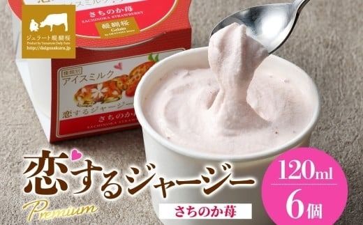 【ジェラート醍醐桜】恋するジャージーPremiumさちのか苺6個セット / 岡山 真庭 醍醐桜 極上スイーツ 濃厚 プレゼント 贈答 デザート ギフト ジャージー牛 ミルク ジェラート おやつ イチゴ 子供から大人まで 冷凍 人気 贅沢 家庭用にも 【nhss007-01】