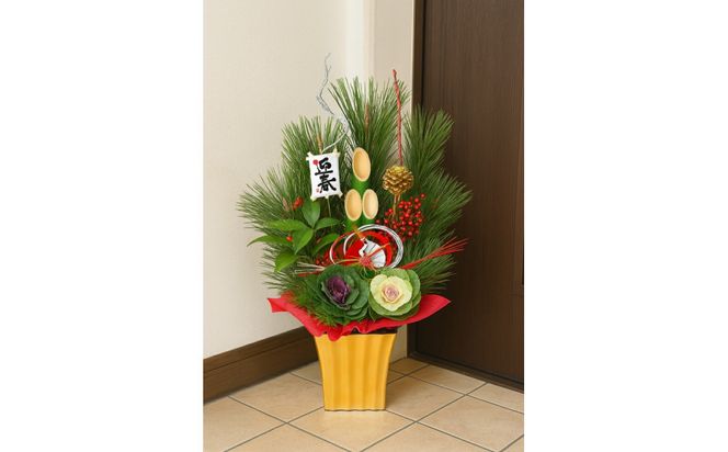 【年内発送】【お正月 迎春 2025】土なし アレンジ 福来る 門松アレンジ Lサイズ（ゴールド）【 年内配送 先行予約 年末年始 正月 送料無料 門真市 】 272230_BG087