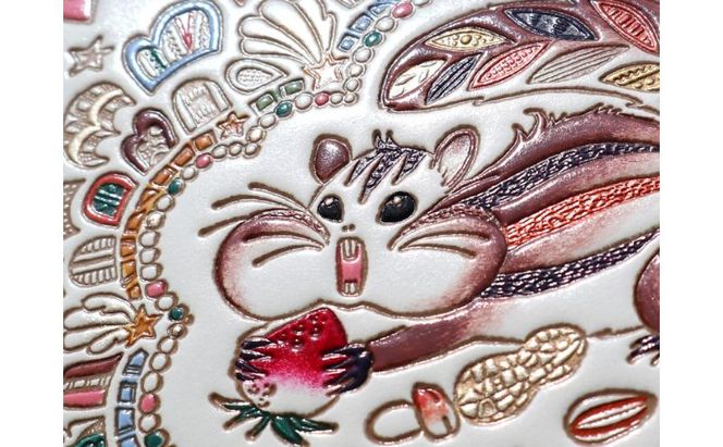 【文庫屋大関】パーソナルホルダー　くいしんぼリス【皮革工芸品】 民芸品 雑貨 日用品 文房具 革小物 革製品 ファイル ケース 