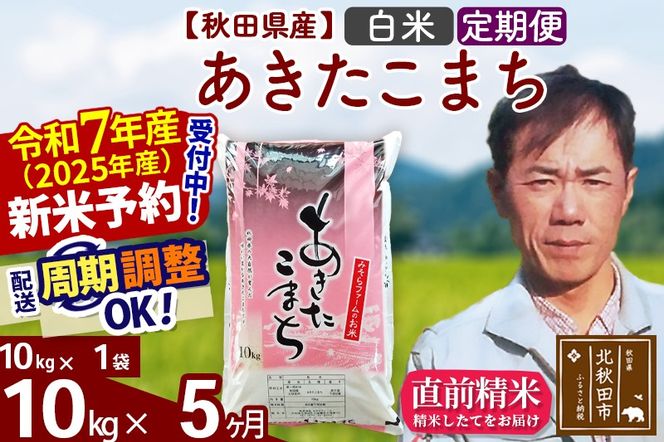※令和7年産 新米予約※《定期便5ヶ月》秋田県産 あきたこまち 10kg【白米】(10kg袋) 2025年産 お届け周期調整可能 隔月に調整OK お米 みそらファーム|msrf-10605