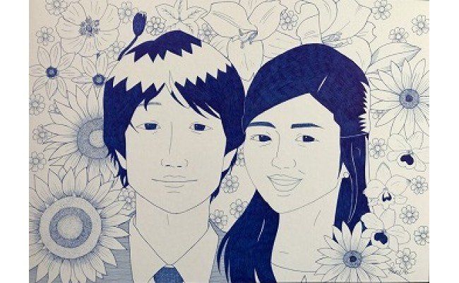 BN-4 ☆【ペン画】オリジナルペン画の似顔絵2名まで(ペット2匹可)