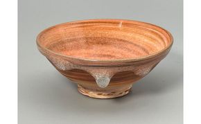 虫明焼 灰釉彩貫入紅練込盃(小鉢・白、黒井博史 作) 工芸品 食器 酒器 盃