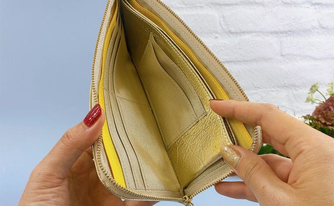 長財布 レディース L字ファスナー シャンパンゴールド 財布 14枚カードポケット レザー 革 本革 牛革 革製品 薄型 薄い 軽い 大容量 L字 レザー財布 レディース財布 牛革財布 金色財布 カード入れ 多い お財布 金色 日本製 東京 東京都 墨田区